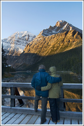 Tourists, Mt Edith Cavell, Jasper National Park, Alberta, Canada.