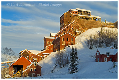 Kennecott Mill and mining operations in Kennecott in the winter, historic building and restoration project by the National Park Service, Kennecott, Wrangell St. Elias National Park, Alaska.