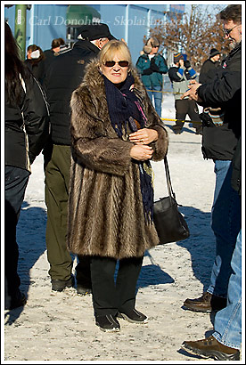 Lady wearing fur coat, Iditarod start, Anchorage, Alaska.