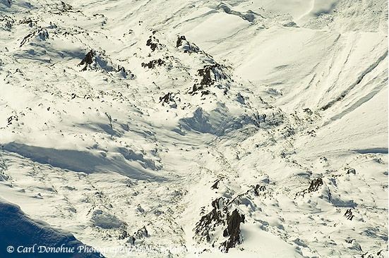 Aerial view of a mountain in the St. Elias Mountain Range, Wrangell-St. Elias National Park and Preserve, Alaska.