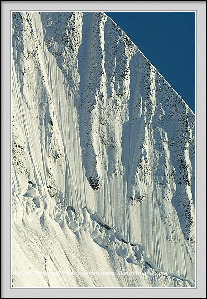 Vertical frame of a steep wall of the St. Elias mountain Range, Wrangell-St. Elias National Park and Preserve, Alaska.