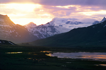 Sunset over Skolai Pass, Wrangell St. Elias National Park and Preserve, Alaska.