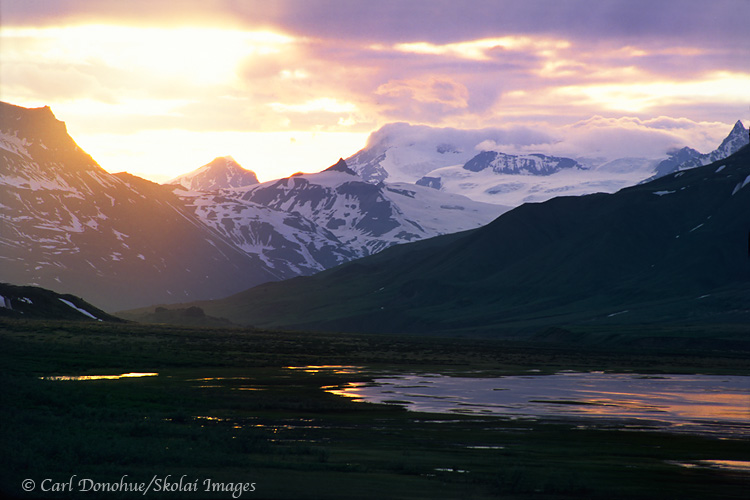 Sunset over Skolai Pass, Wrangell St. Elias National Park and Preserve, Alaska.