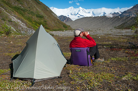 Campsite at the Fosse, near Kennicott Glacier, Wrangell-St. Elias National Park and Preserve, Alaska.
