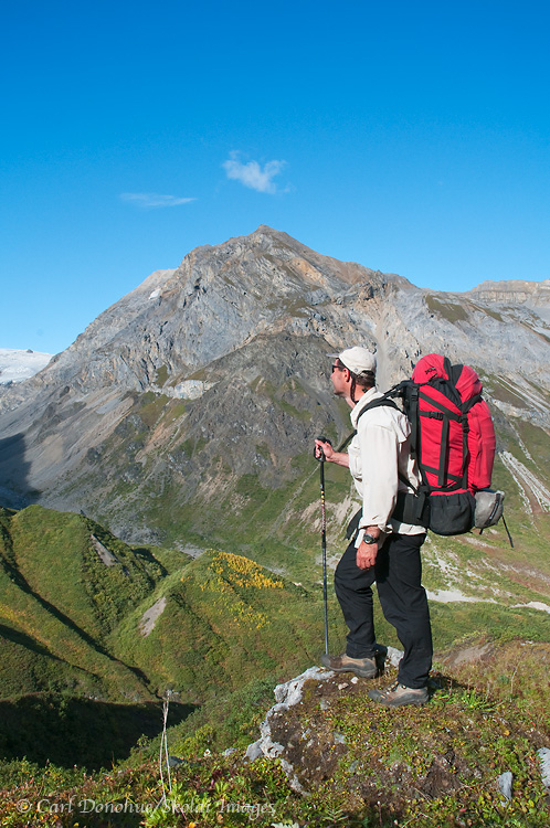 Backpacking up Hidden Creek, in the Wrangell Mountains, near Kennicott, Wrangell-St. Elias National Park and Preserve, Alaska.