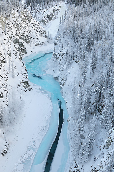 Winter on the Kuskulana River, Kuskulana Gorge, near the McCarthy Road, Wrangell-St. Elias National Park and Preserve, Alaska.