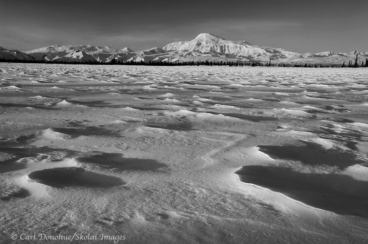 Mount Sanford, black and white photo, Wrangell-St. Elias National Park and Preserve, Alaska.