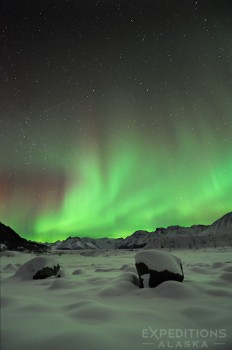 Wrangell-St. Elias National Park and the northern lights, Alaska.